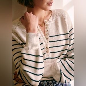 Sezane Leontine Jumper In Ecru And Navy, Medium